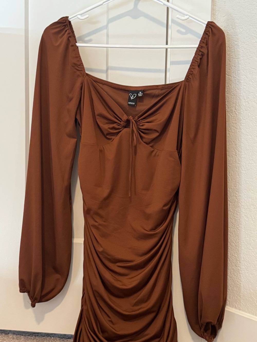 Rustic Brown Long Sleeve Ruched Dress